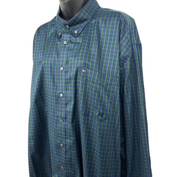 Tommy Hilfiger Mens Classic Fit Green & Blue Plaid Button-Up Shirt XXL New - Picture 3 of 9